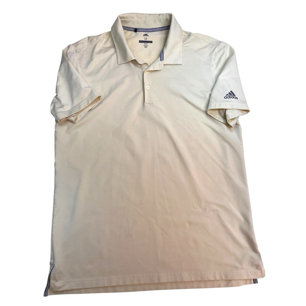 Adidas Polo Shirt Men's Medium Light Yellow Golf Performance Athletic Logo